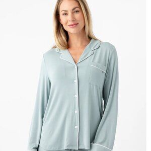 COZY EARTH Long Sleeve Bamboo Pajama Top Women's Stretch Knit, Brook/Bl, Size XL